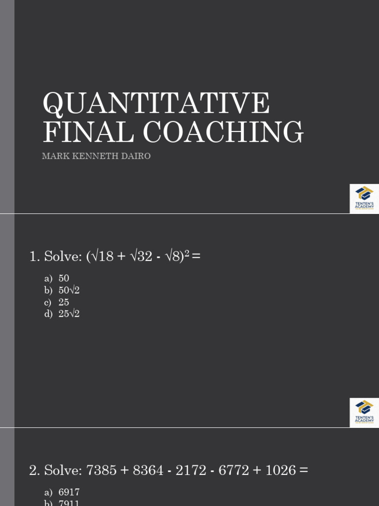 Quantitative Problem Solving Exercises | PDF | Infant Mortality ...