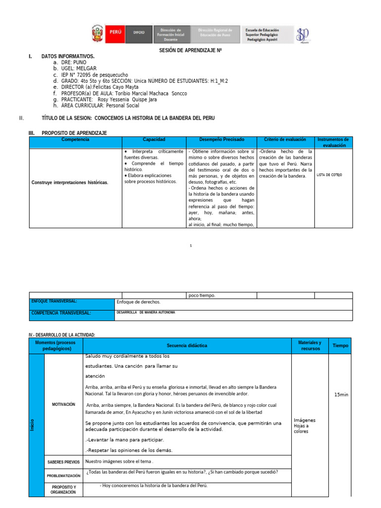 Sesion 1 de Julio 2025 Personal Social | PDF | Perú | Aprendizaje