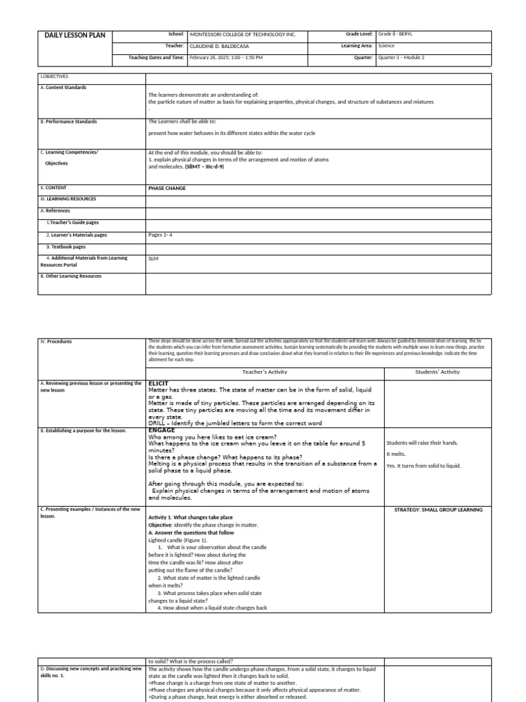 Lesson Plan-Q3-M3 For Co v2 - Edited | PDF | Gases | Matter