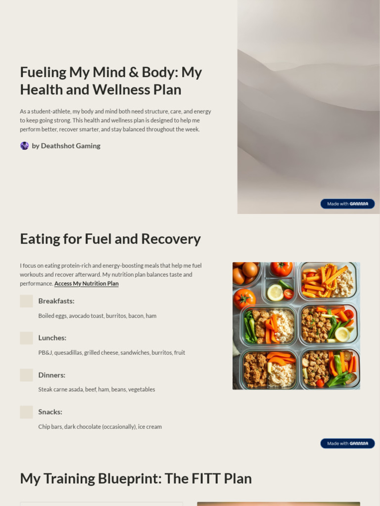 Fueling My Mind and Body My Health and Wellness Plan | PDF ...