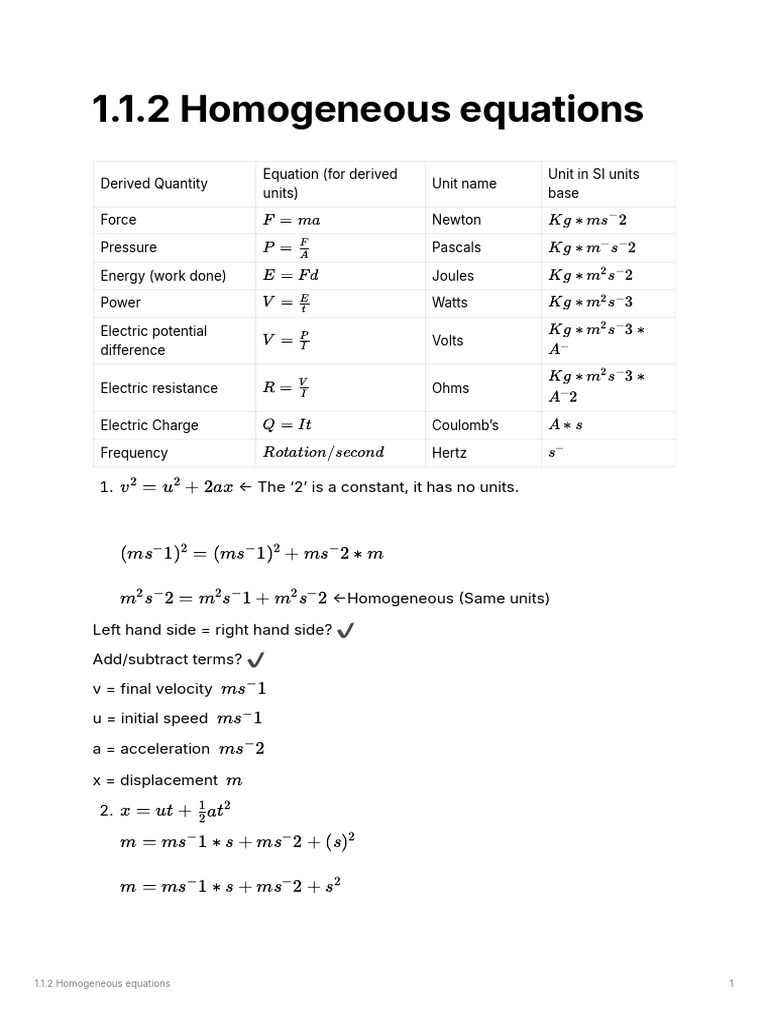 1.1.2 Homogeneous Equations | PDF | Electromagnetism | Mechanical ...