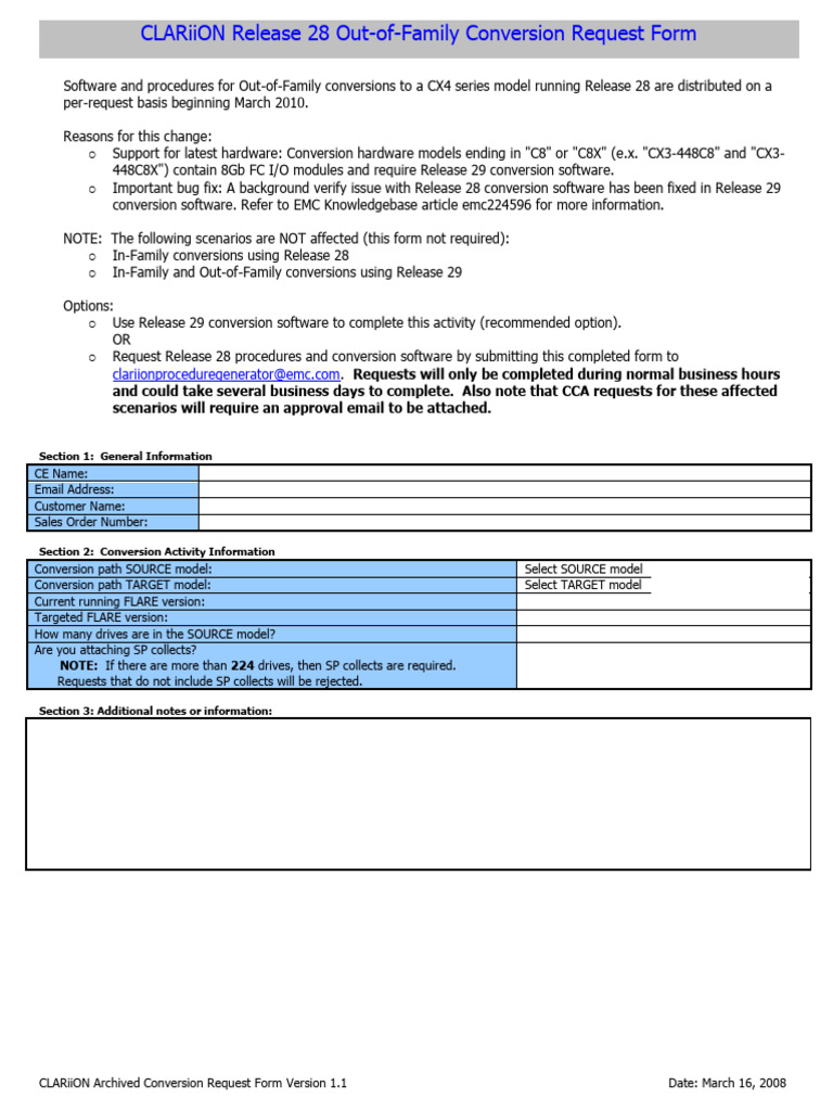 CLARiiON Out-of-Family Conversion Form | PDF