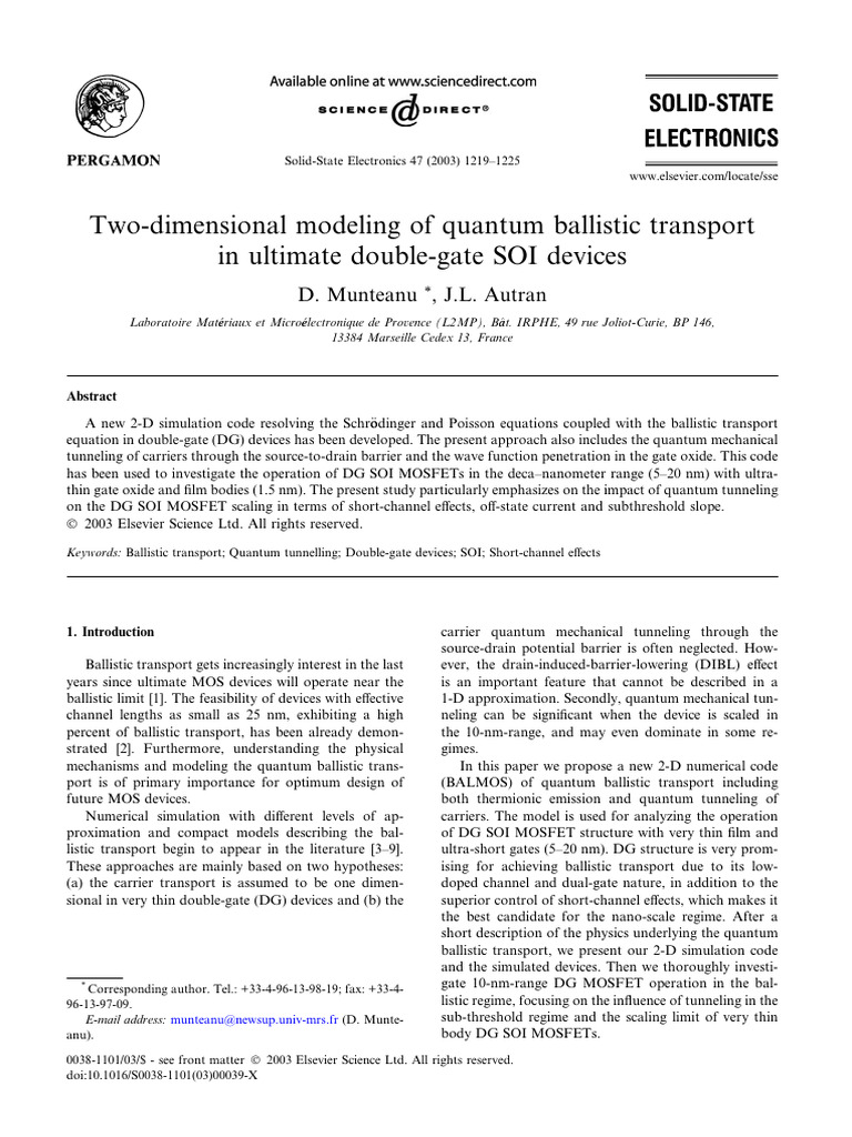 2D Quantum Ballistic Transport Model | PDF | Mosfet | Field Effect ...