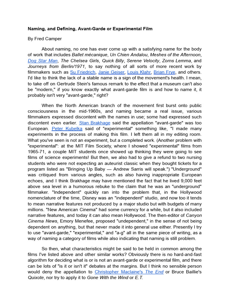 Defining Avant-Garde Film Characteristics | PDF | Camera | Image
