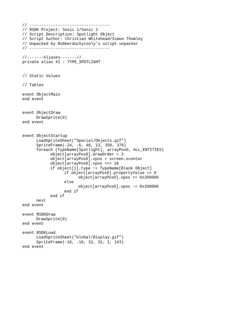 Sonic 1/Sonic 2 Spotlight Object Script | PDF