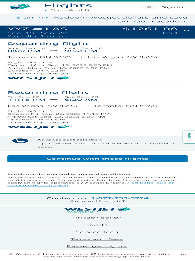 WestJet Flights: Toronto to Las Vegas | PDF