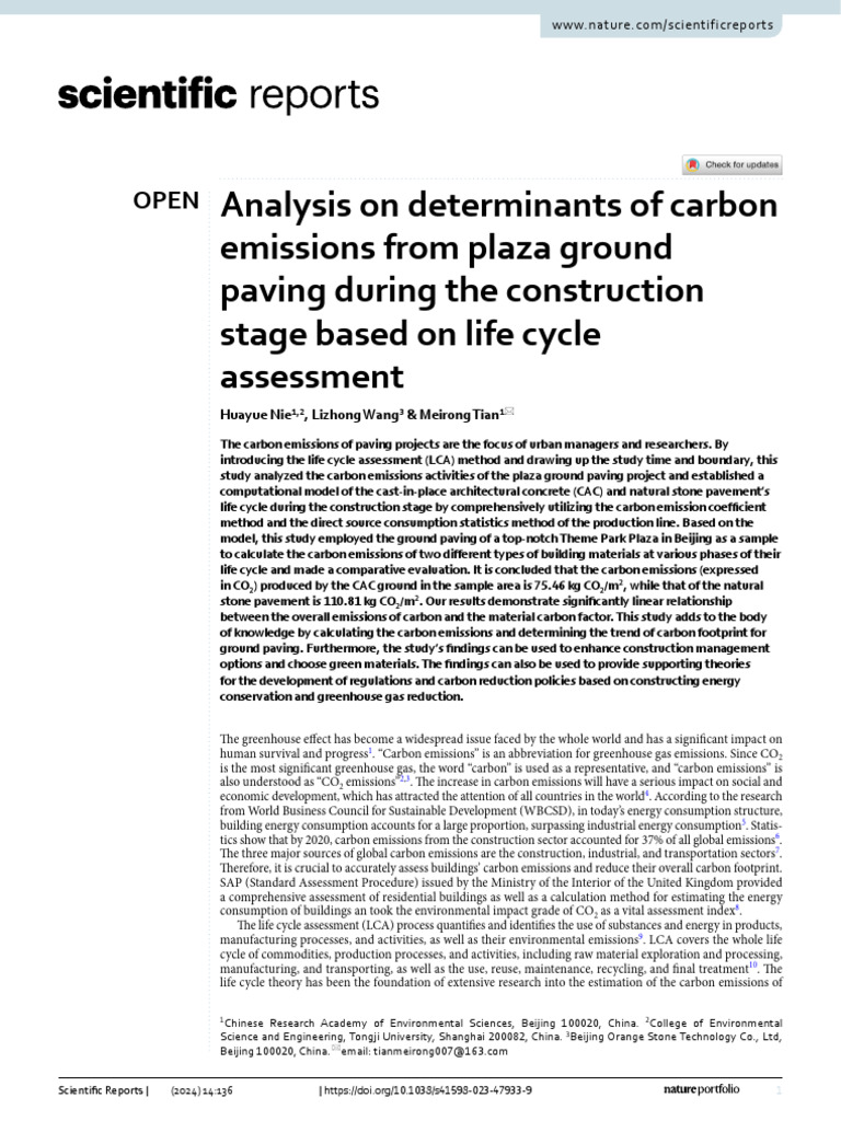 Carbon Emissions in Plaza Paving LCA | PDF | Life Cycle Assessment ...