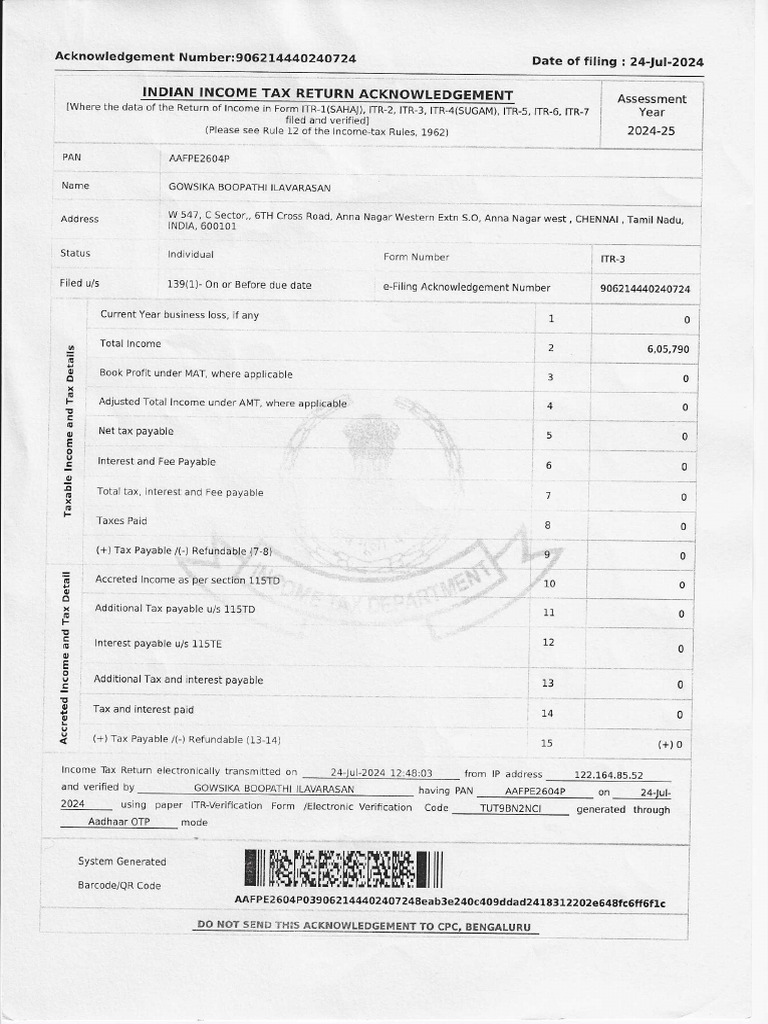 Ilavarasan ITR 24-25 | PDF