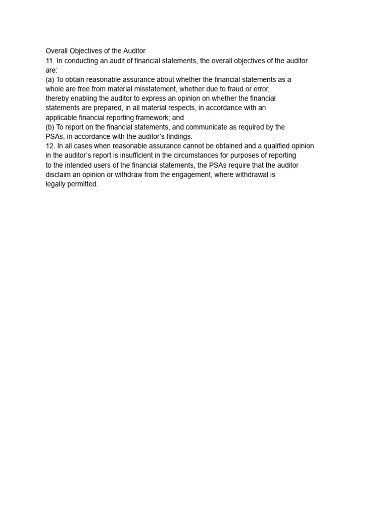 Auditor Objectives in Financial Audits | PDF