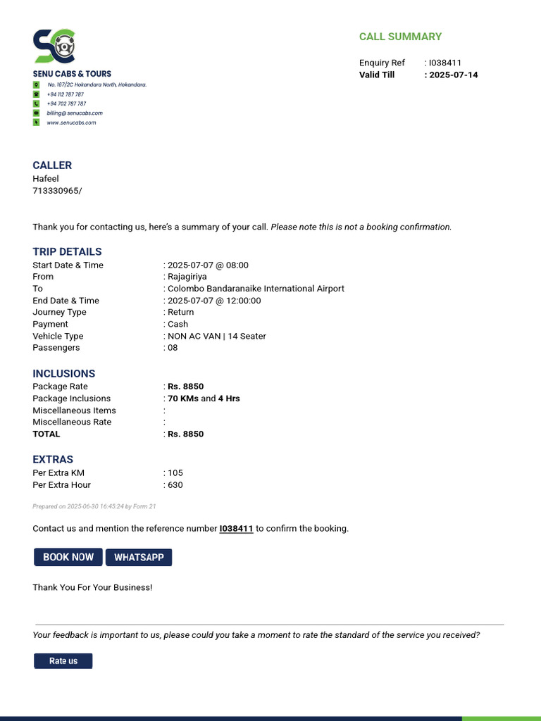 Call Summary for Trip I038411 | PDF