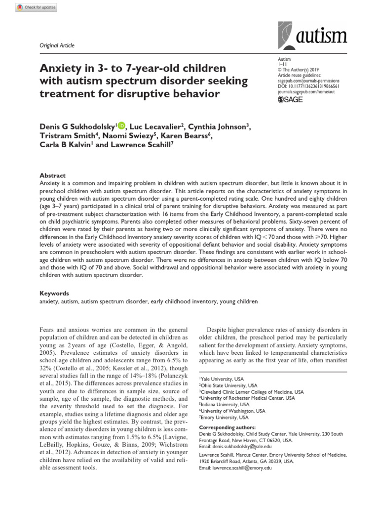 Anxiety in Preschoolers with Autism | PDF | Autism | Anxiety
