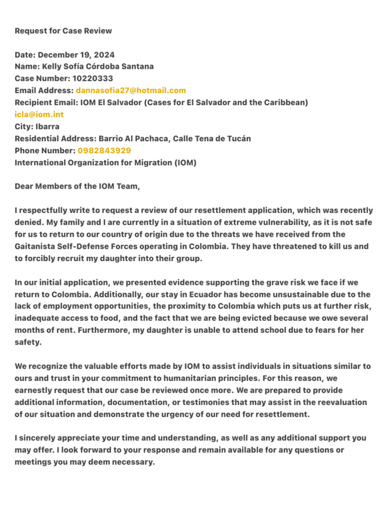 IOM Resettlement Case Review Request | PDF
