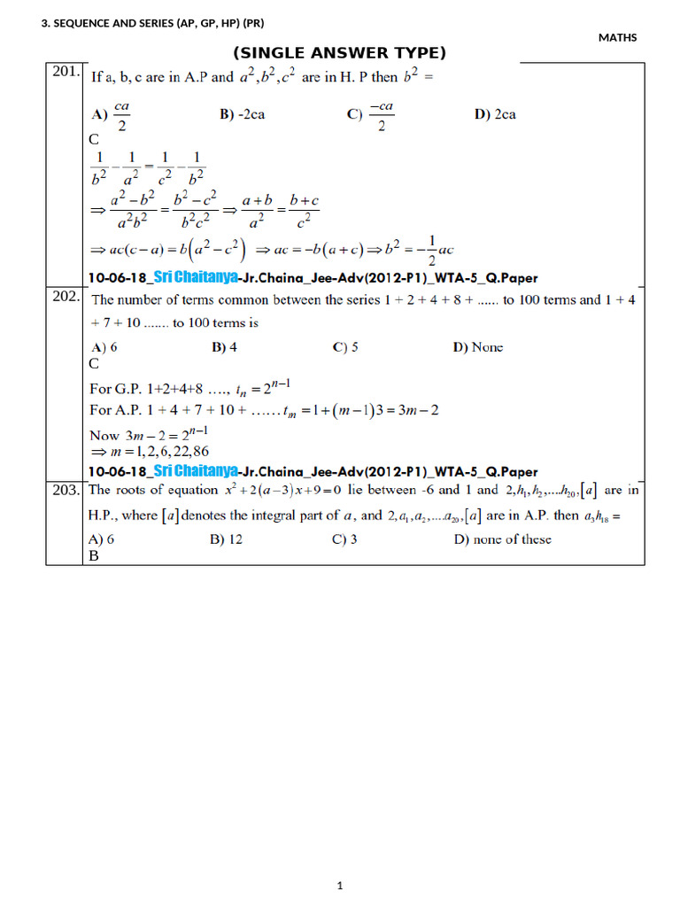 AP, GP, HP Sequences and Series Exam | PDF | Discrete Mathematics ...