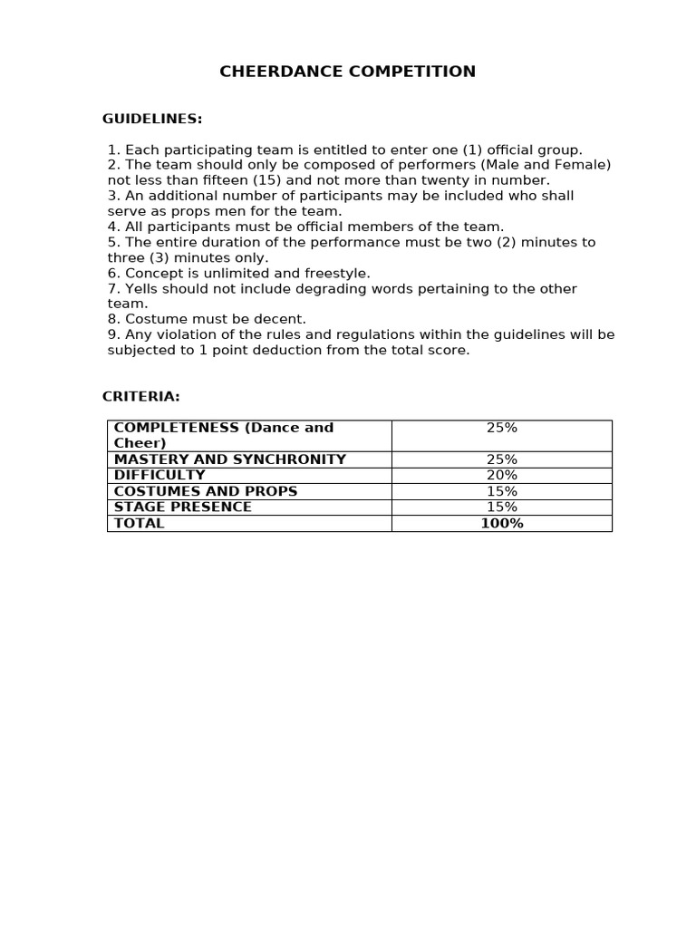 Cheer Dance Competition Guidelines | PDF