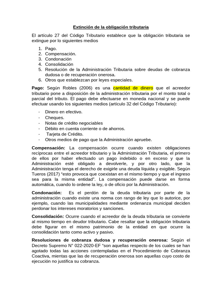 Medios de Extinción de Obligaciones Tributarias | PDF | Pagos | Impuestos