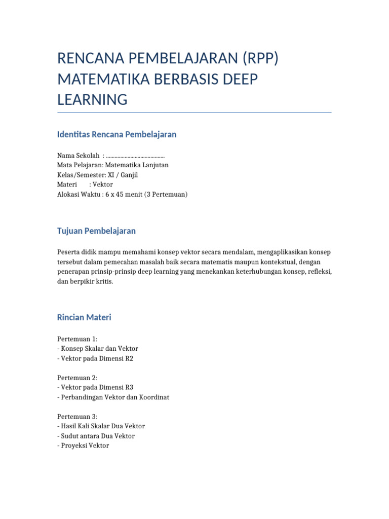 RPP Deep Learning Vektor Kelas XI | PDF