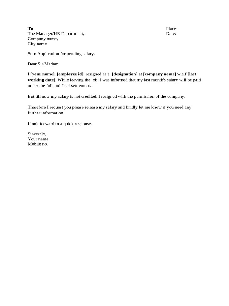 Pending Salary Release Request After Resignation | PDF