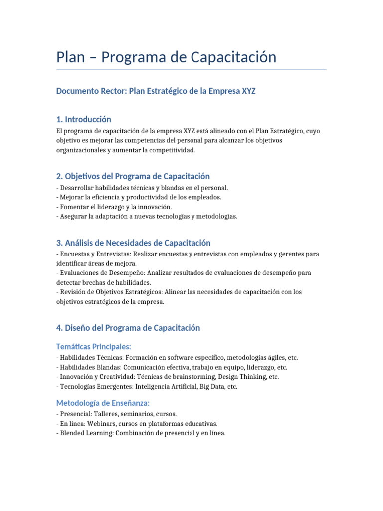 Programa de Capacitación XYZ 2023 | PDF | Planificación estratégica ...