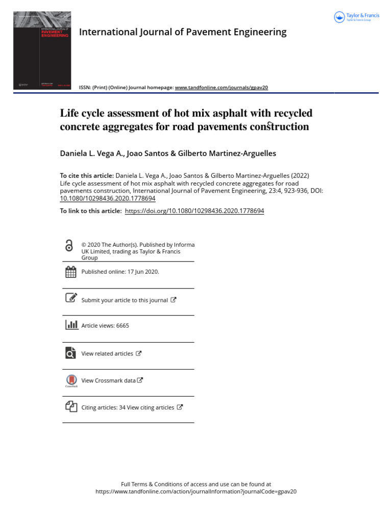 LCA of Asphalt with Recycled Concrete | PDF | Life Cycle Assessment ...