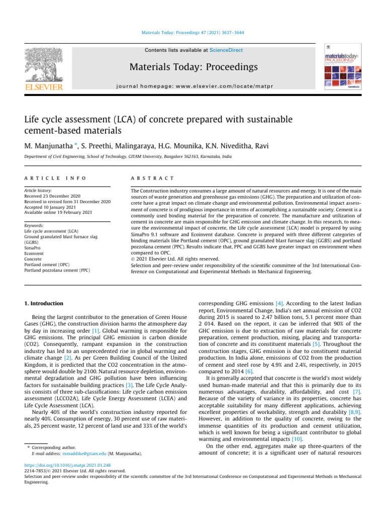 LCA of Sustainable Concrete Materials | PDF | Concrete | Life Cycle ...