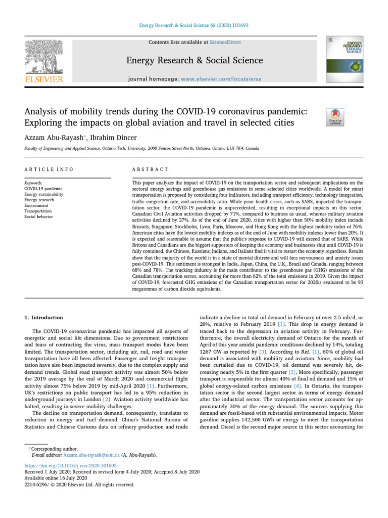 Analysis of Mobility Trends During The COVID 19 Coronavir 2020 Energy ...