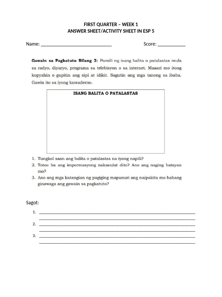 Week 1 Activity Sheets for Grade 5 | PDF | Chess Theory | Chess