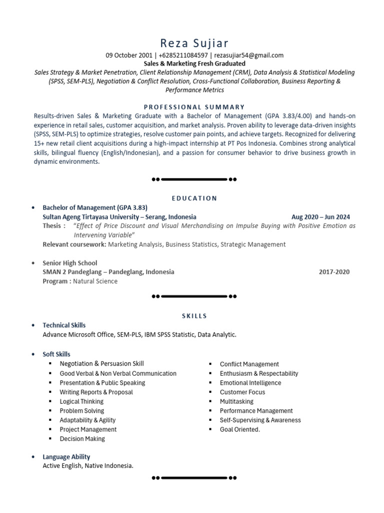 Sales & Marketing Graduate Resume | PDF | Marketing | Consumer Behaviour