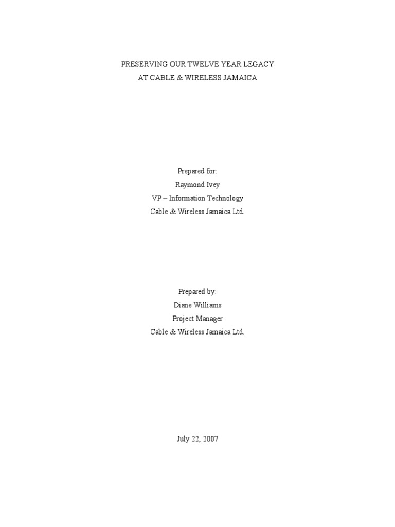 Preserving Our Twelve Year Legacy at Cable & Wireless Jamaica PDF