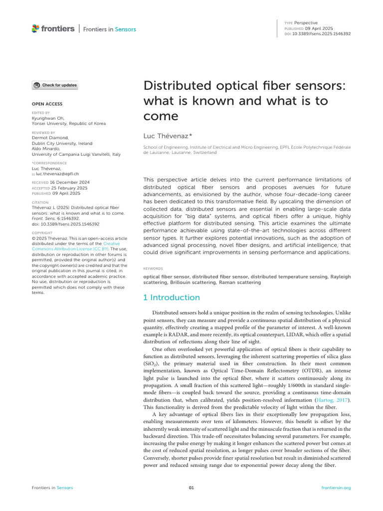 Future of Distributed Optical Fiber Sensors | PDF | Optical Fiber ...
