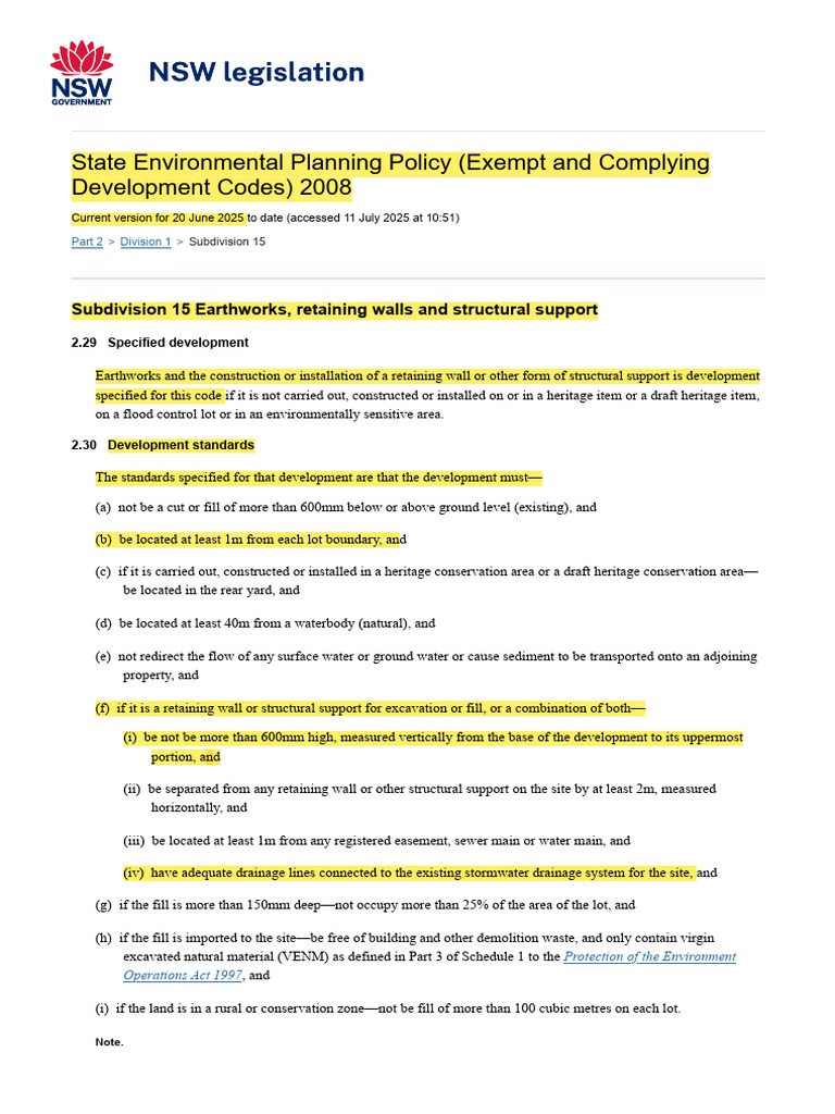 SEPP 2008: Earthworks Standards in NSW | PDF | Storm Drain | Environment