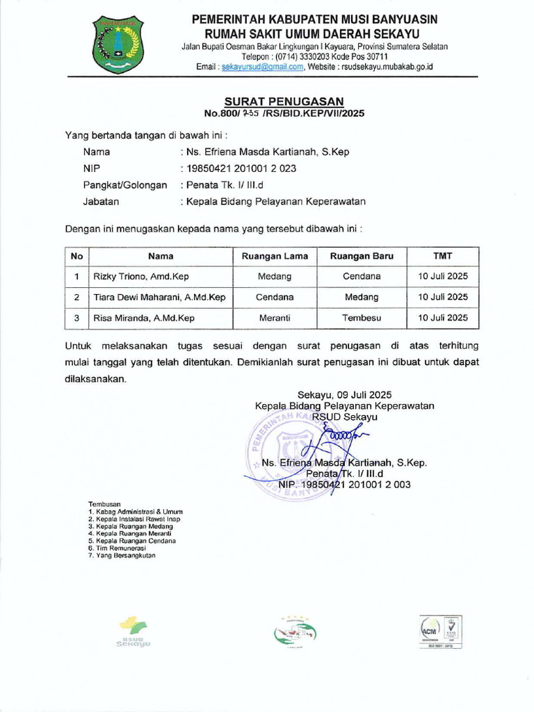 Surat Penugasan An. Rizky Triono, A.md - Kep, Risa Miranda, A.md - Kep ...