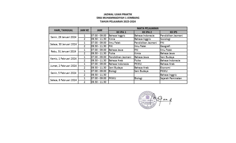 Contoh Jadwal Ujian Praktik Pdf