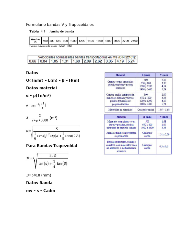 Cálculo de Bandas V y Trapezoidales | PDF