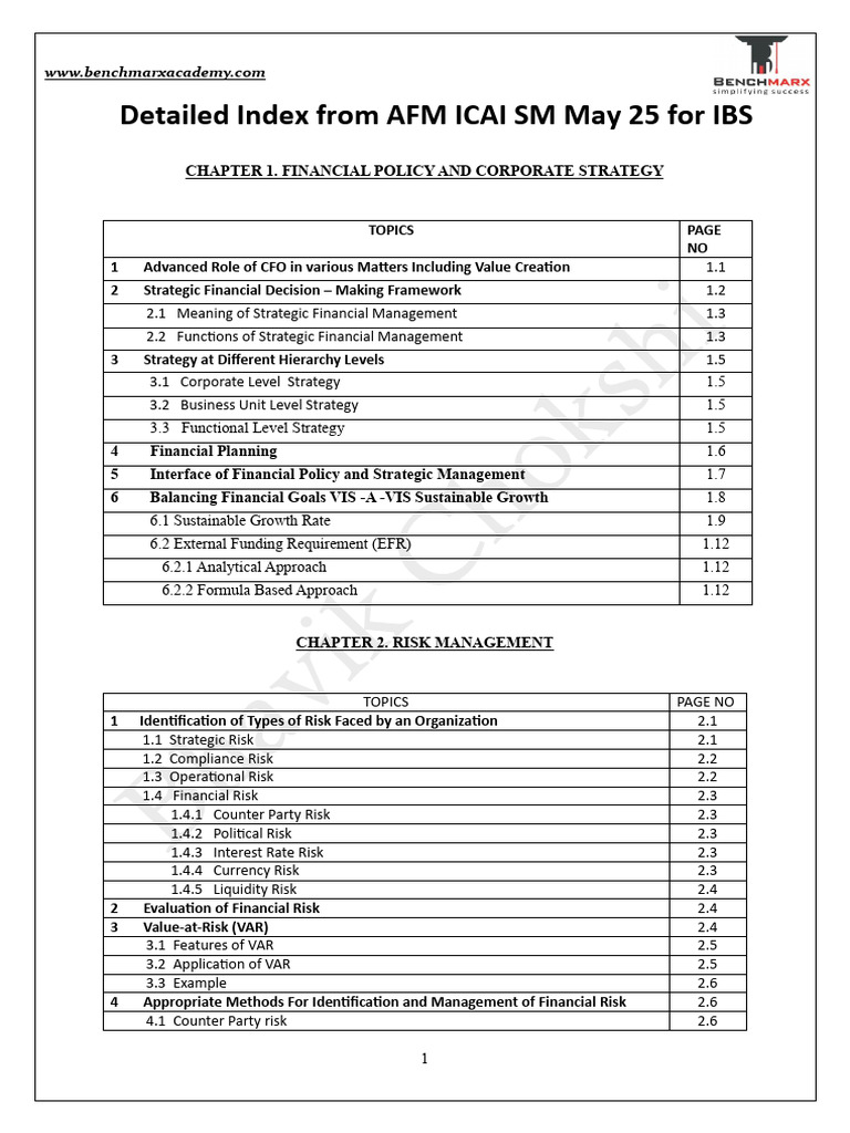 Detailed Index From AFM ICAI SM May 25 For IBS Bhavik Chokshi | PDF ...