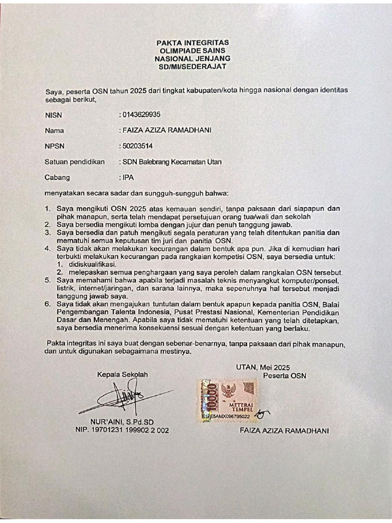 Pakta Integritas Faiza | PDF