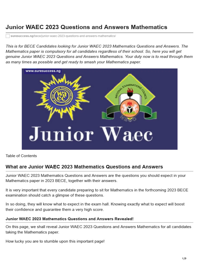 Junior WAEC 2023 Mathematics Guide | PDF | Numbers | Mathematics