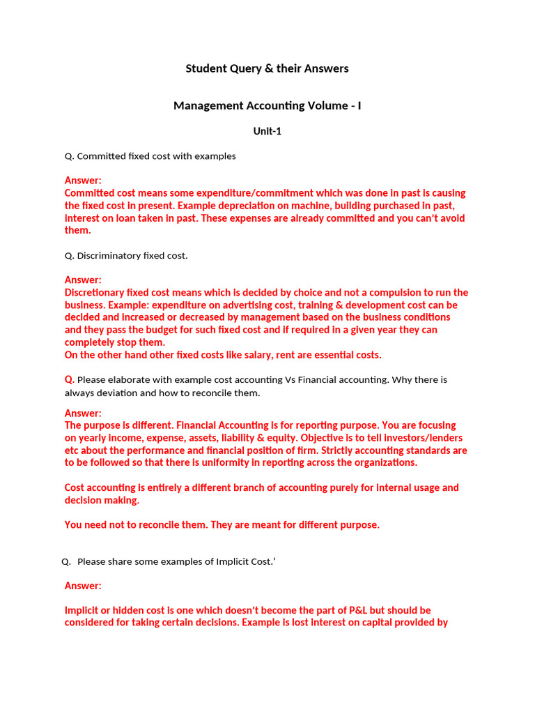 Management Accounting Student Query Answers | PDF | Expense | Net Income