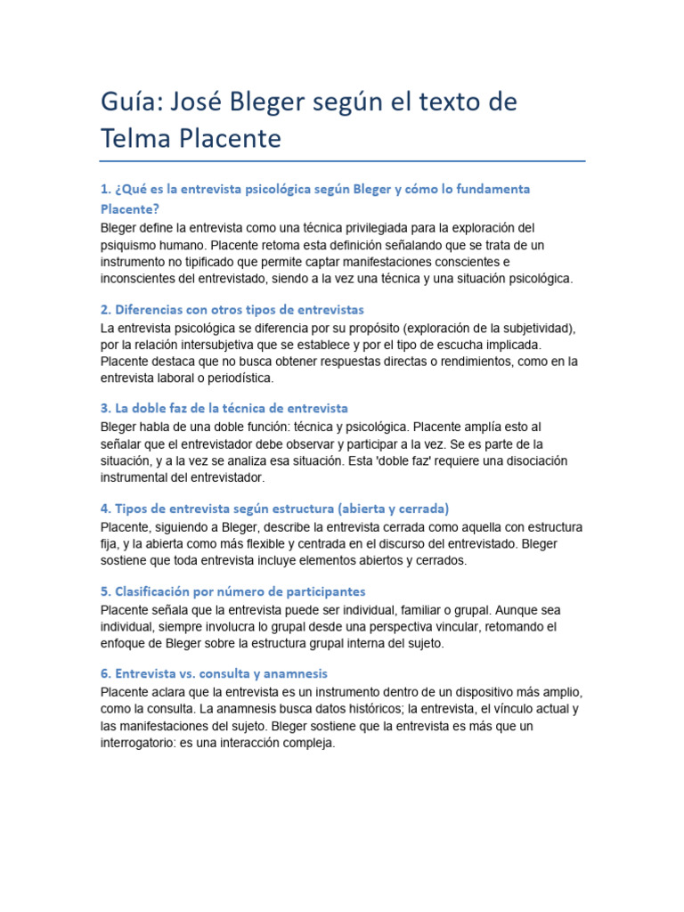 Guía Bleger Según Telma Placente | PDF | Sicología | Psique (psicología)