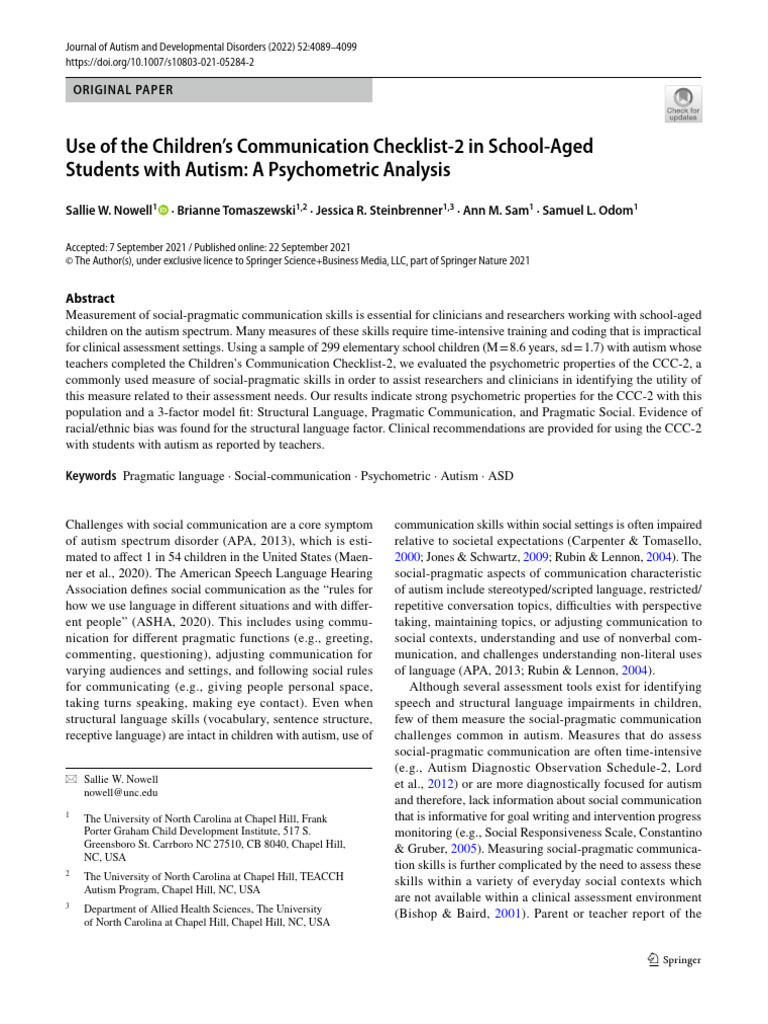 CCC-2 Score Insights for Autism | PDF | Behavioural Sciences | Learning