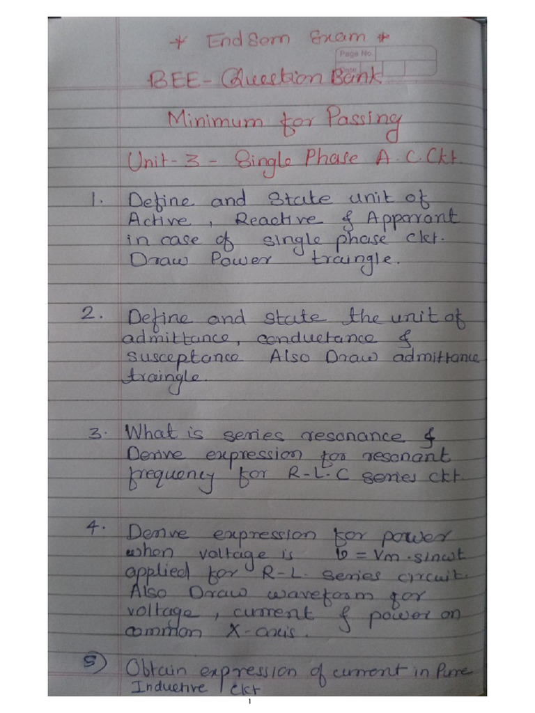 BEE Question Bank Minimum Passing For Endsem | PDF