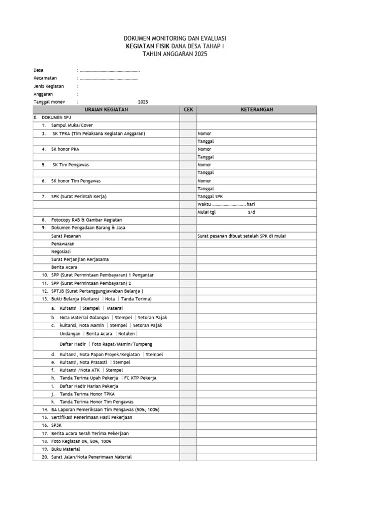 Format Monev Dana Desa 2025 | PDF