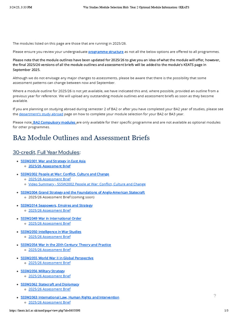 War Studies Module Selection Hub_ Year 2 Optional Module Information ...