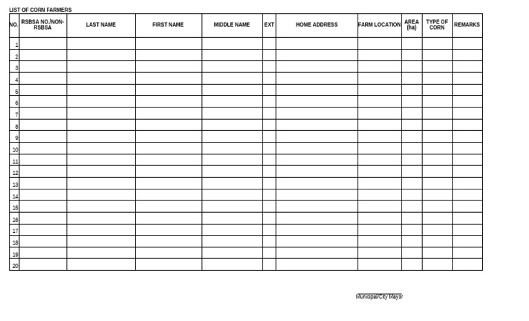 RSBSA Corn Farmers List 2023 | PDF