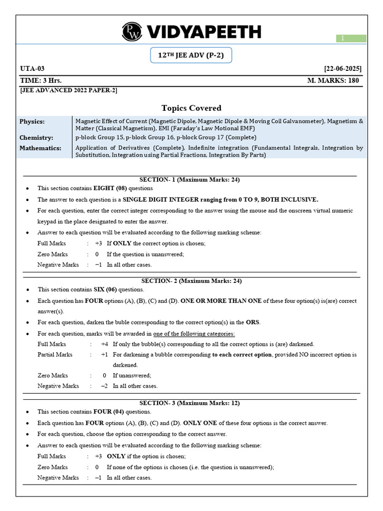 JEE Advanced 2022 Paper 2 Solutions | PDF | Rotation Around A Fixed ...
