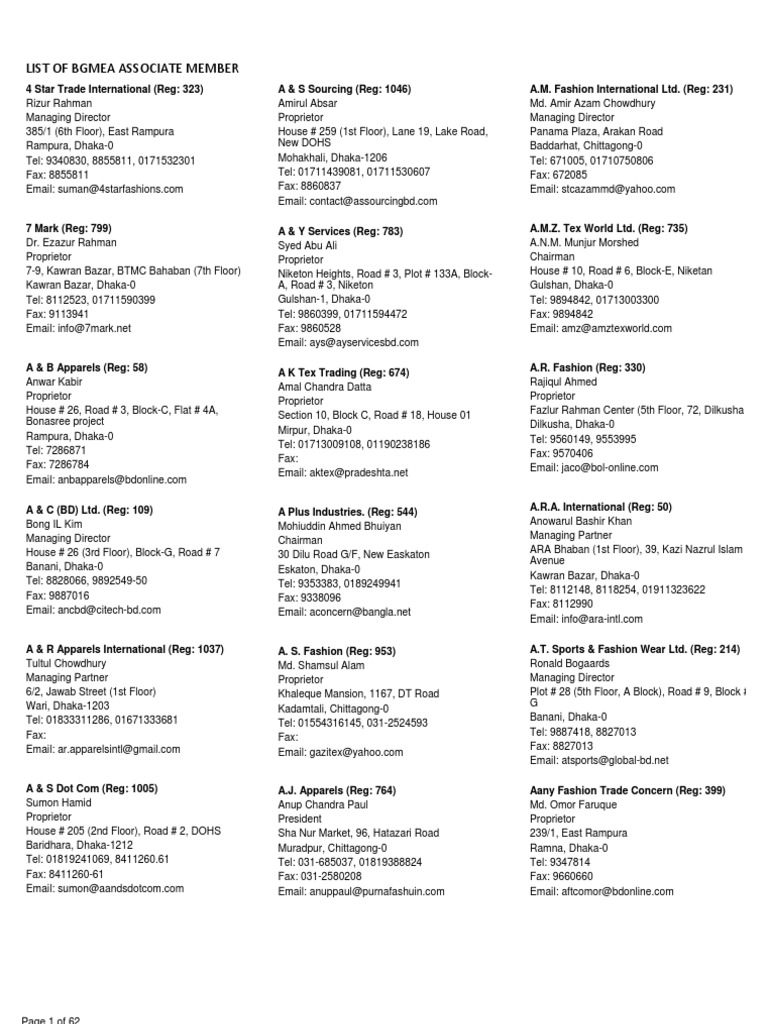BGMEA Associate Member Directory | PDF | Business