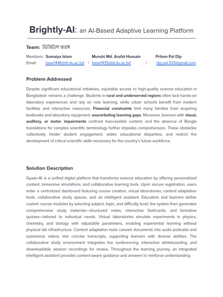 Brightly AI - Education With AI | PDF | Learning | Simulation