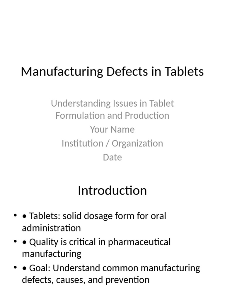 Common Tablet Manufacturing Defects | PDF | Tablet (Pharmacy ...