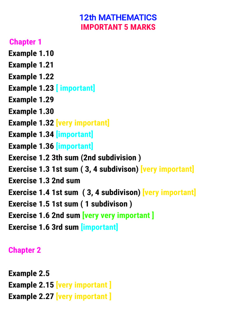 Key 5 Mark Questions in 12th Maths | PDF