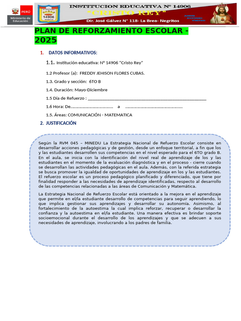 Plan de Refuerzo Escolar 2025 - 6TO B | PDF | Evaluación | Aprendizaje