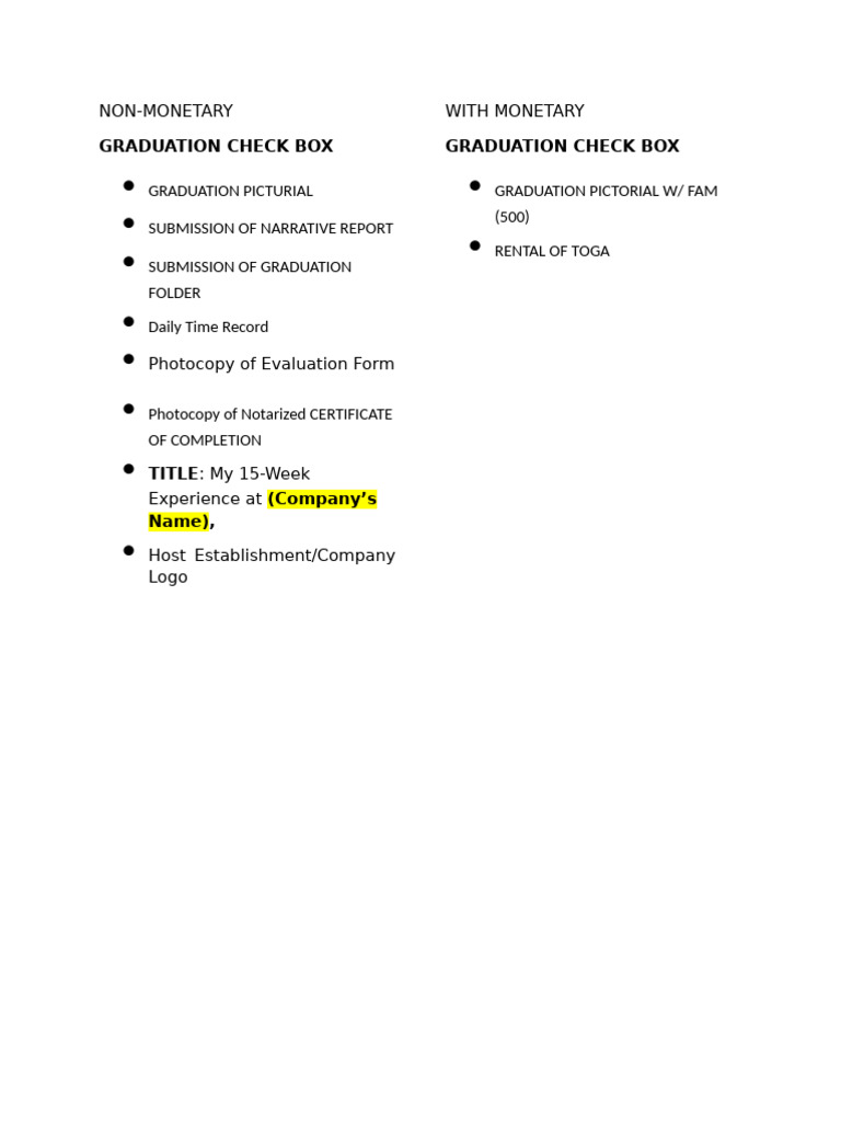 Graduation Checklist and Requirements | PDF